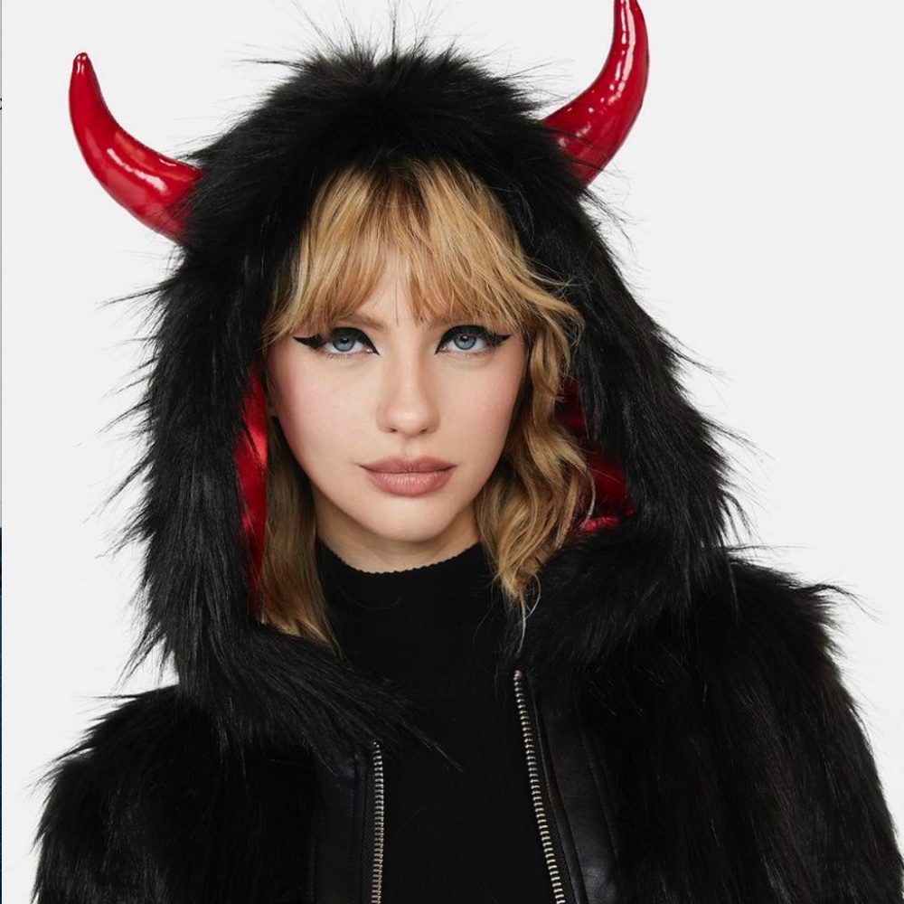 NWT Dollskill Current Mood Fear The Reaper Faux Fur Crop Jacket SIZE S